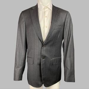 ISAIA Size 40 Grey Charcoal Red Stripe Wool Notch Lapel Sport Coat
